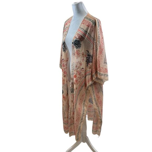 Ladies Floral Chiffon Kimono Duster‎ Short Sleeve One Size - Picture 2 of 9